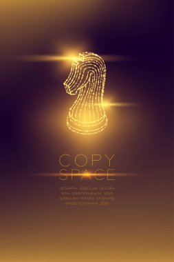 Satranç Knight izometrik tel kafes Çokgen fütüristik bokeh hafif çerçeve yapısı ve lens flare, iş stratejisi konsept tasarım illüstrasyon koyu degrade arka plan kopya alanı ile izole