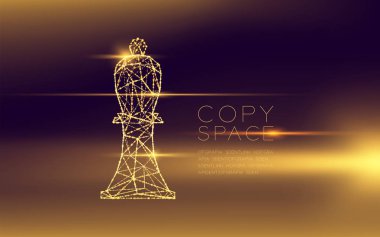 Satranç Bishop tel kafes Çokgen fütüristik bokeh hafif çerçeve yapısı ve lens flare, iş stratejisi konsept tasarım illüstrasyon koyu degrade arka plan kopya alanı ile izole