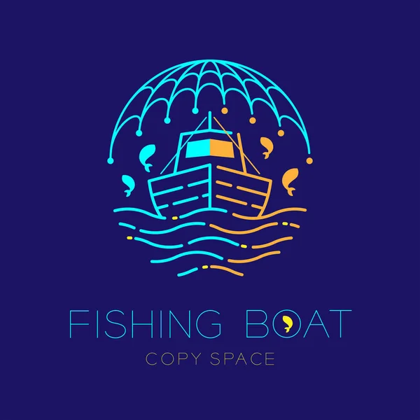 Barco Pesca Peixe Gaivota Onda Forma Rede Pesca Ícone Logotipo — Vetor de Stock