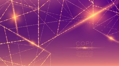 Soyut desen tel kafes Çokgen bokeh hafif çerçeve yapısı ve lens flare, Blockchain cryptocurrency konsept tasarım illüstrasyon izole kopya alanı ile mor degrade arka plan üzerinde