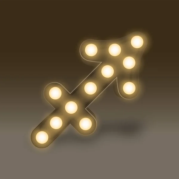 Τοξότης Ζώδια Σημάδι Πυρακτωμένη Λάμπα Φωτός Κουτί Απεικόνιση Στυλ Ρετρό — Διανυσματικό Αρχείο