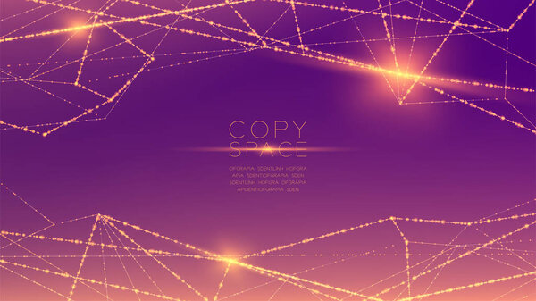 Abstract pattern wireframe polygon bokeh light frame structure and lens flare, Blockchain cryptocurrency concept design illustration isolated on purple gradient background with copy space