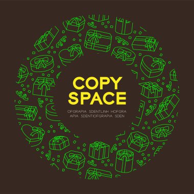 Hediye kutusu simgesini çocuklar çizim set desen arka planda daire kare illüstrasyon izole kahverengi renk zemin, merkezi kopya alanı, vektör eps 10 üzerine el