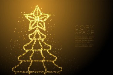 Yıldız şekli, mutlu yeni yıl kutlama konsept tasarım altın rengi illüstrasyon izole kahverengi degrade arka plan kopya alanı, vektör eps 10 ile Tarih ile soyut parlak Bokeh yıldız deseni Noel ağacı