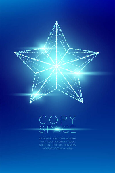 Christmas Star wireframe polygon bokeh light frame structure and lens flare, Technology connection concept design illustration isolated on blue gradient background with copy space, vector eps 10