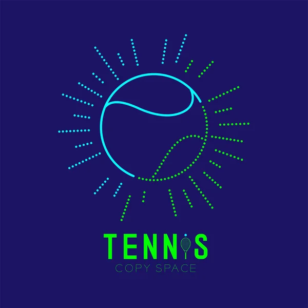 テニス ボール半径フレーム アイコン パスのアウトラインを設定ダッシュ線設計図テニス テキストとコピー スペース ベクトル Eps と暗い青色の背景に分離 — ストックベクタ