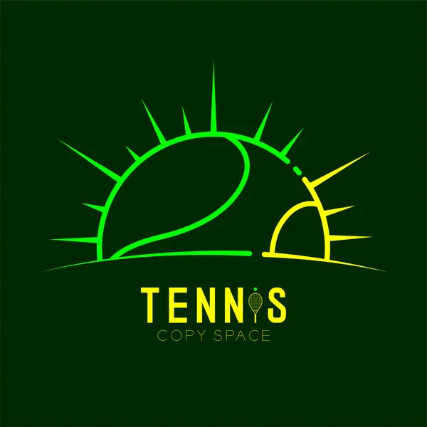 テニス ボール半径フレーム アイコン パスのアウトラインを設定ダッシュ線設計図テニス テキストとコピー スペース ベクトル Eps で濃い緑色の背景に分離 — ストックベクタ