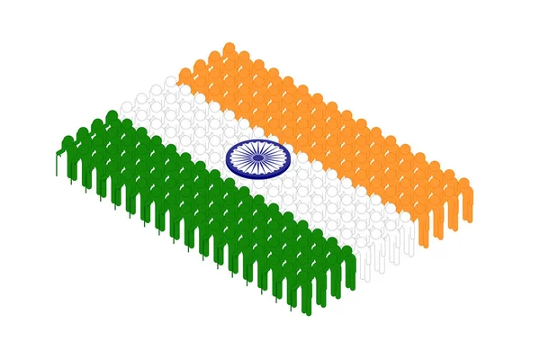 Isometric Elderly Man Cane Icon Pictogram Row India National Flag — Stock Vector