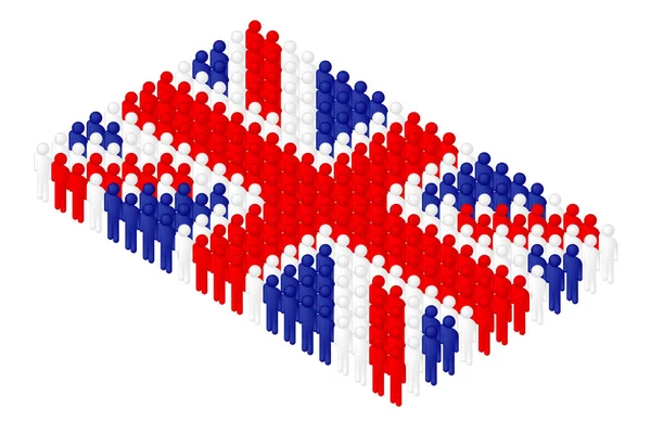 Isometrica Uomo Icona Pittogramma Fila Regno Unito Bandiera Nazionale Forma — Vettoriale Stock