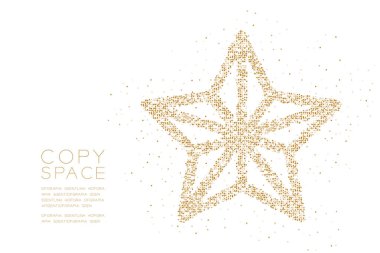 Soyut geometrik daire nokta piksel deseni Noel yıldız şekli, mutlu yeni yıl kutlama kavramı altın renk tasarlamak kopya alanı beyaz zemin üzerine