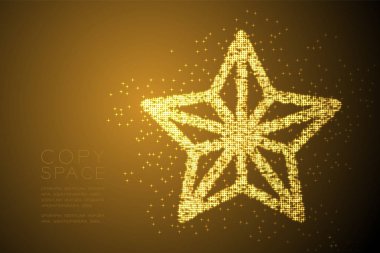 Soyut parlak Bokeh yıldız deseni Noel yıldız şekli, mutlu yeni yıl kutlama konsept tasarım altın rengi illüstrasyon izole kahverengi degrade arka plan kopya alanı, vektör eps 10 ile