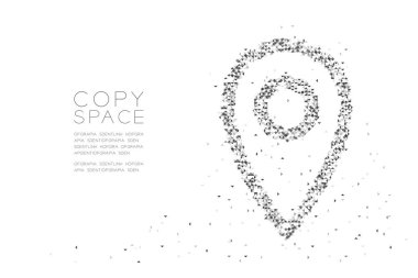 Soyut geometrik düşük Çokgen kare kutu piksel ve üçgen desen Gps navigator simgesi şekli, kavram tasarlamak kopya alanı, vektör eps 10 beyaz zemin üzerine siyah renk