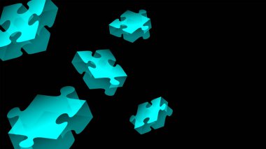 Parçalı bulmaca şeffaflık 3d izometrik sanal mavi renk illüstrasyon izole kopya alanı, vektör eps 10 siyah zemin üzerine