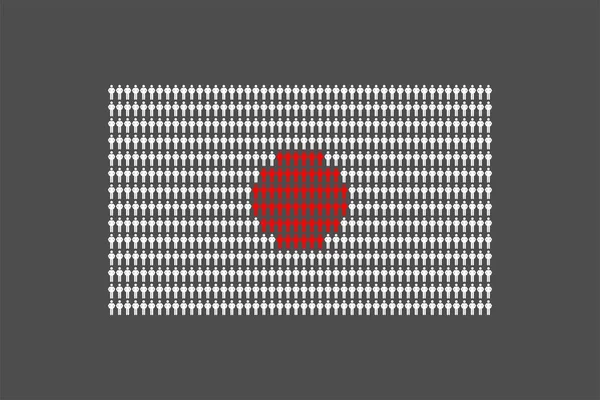 行の人アイコン ピクトグラム 日本国旗を形作る白い背景で隔離の概念設計図 — ストックベクタ