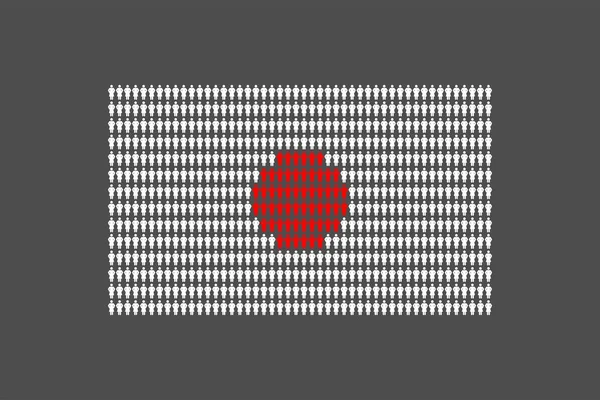 行の女性アイコン ピクトグラム 日本国旗を形作る白い背景で隔離の概念設計図 — ストックベクタ