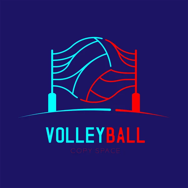 Volleyball Mit Netzlogo Symbol Umriss Strich Set Strich Linie Design — Stockvektor