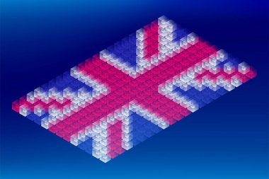 İzometrik küp kutusu şeffaflık, Amerika Birleşik Devletleri ulusal bayrak şekil, Blockchain cryptocurrency konsept tasarım illüstrasyon izole mavi degrade arka planda, düzenlenebilir kontur