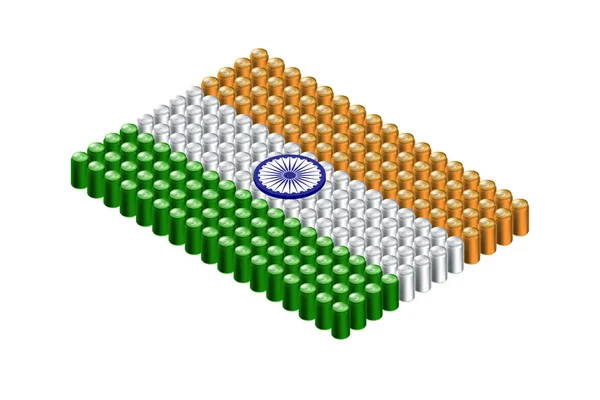 Isometrische Drank Kan Rij Nationale Vlag Van India Vorm Concept — Stockvector