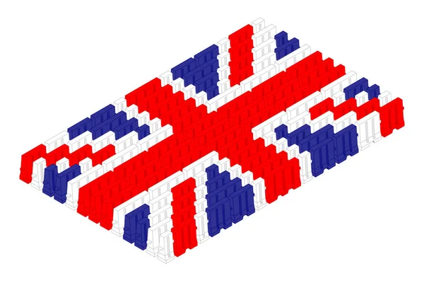 Isometrische Verkeer Kunststof Belemmeringen Rij Verenigd Koninkrijk Vlag Vorm Concept — Stockvector
