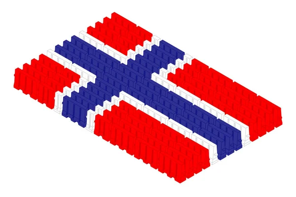 等距交通塑料屏障在列 挪威国旗形状概念设计插图隔离在白色背景 可编辑笔画 — 图库矢量图片