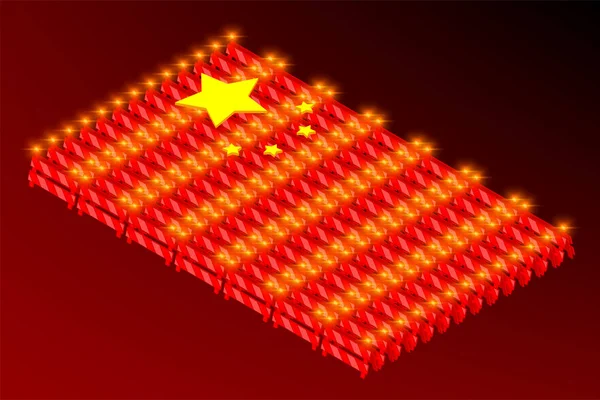 Isometrische Verkehrsschranken Mit Licht Reihe China Nationalflagge Form Konzept Design — Stockvektor