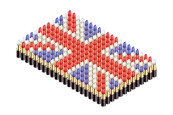 3次元等尺性の口紅 イギリス国旗を形作る白い背景で隔離の概念設計図 — ストックベクタ