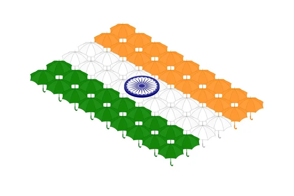 Isometrisches Regenschirm Symbol Einer Reihe Indien Nationalflagge Form Konzept Design — Stockvektor