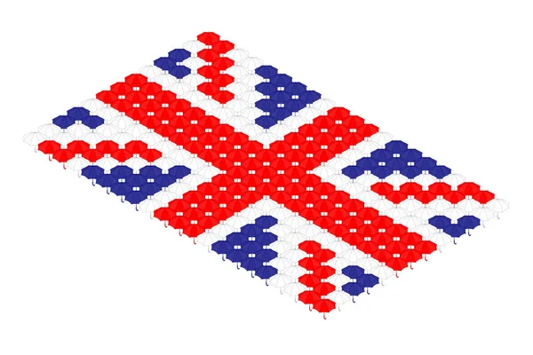 等距伞图标在行 英国国旗形状概念设计插图隔离在白色背景 可编辑笔画 — 图库矢量图片