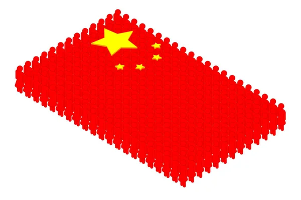 等距女子图标象形图在一排 中国国旗形状概念设计插图隔离在白色背景 — 图库矢量图片