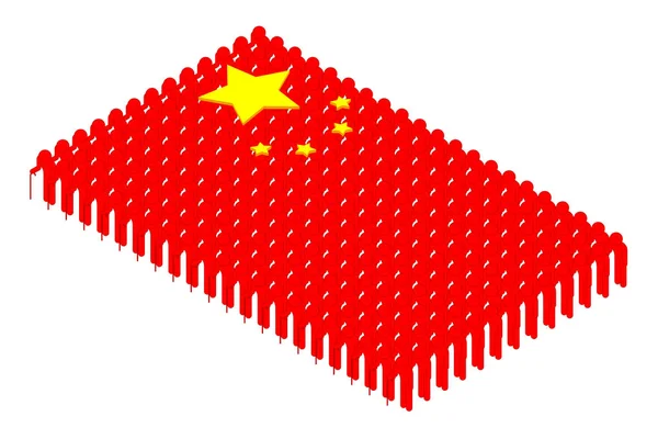 等距老人与甘蔗图标象形图在一排 中国国旗形状概念设计插图隔离在白色背景 — 图库矢量图片