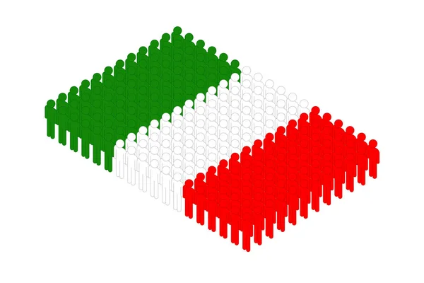 行で等尺性男アイコン ピクトグラム イタリア国旗を形作る白い背景で隔離の概念設計図 — ストックベクタ