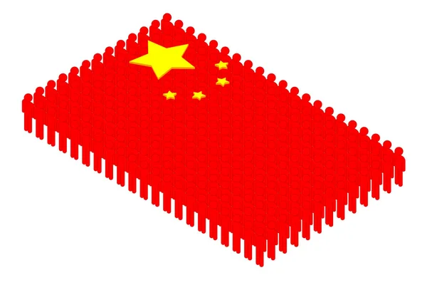 Isometrische Man Pictogram Pictogram Rij Nationale Vlag Van China Vorm — Stockvector