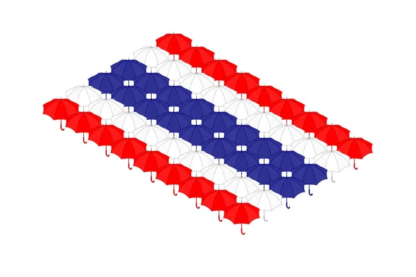 Isometric Umbrella Icon Row Thailand National Flag Shape Concept Design — Stock Vector