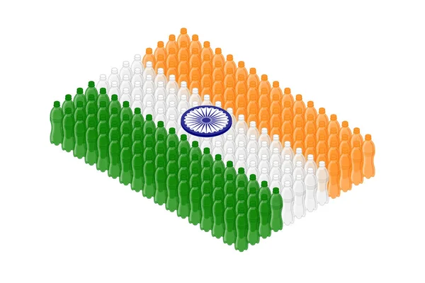 Isometrisches Getränk Plastikflasche Reihe Indien Nationalflagge Form Konzept Design Illustration — Stockvektor