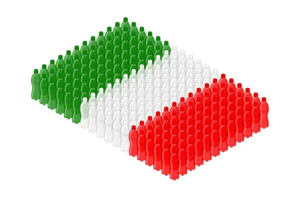 行で等尺性飲料ペットボトル イタリア国旗の形白い背景に 編集可能なストロークに分離した概念設計図 — ストックベクタ