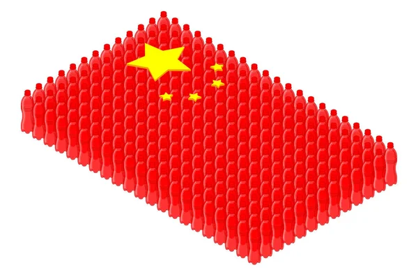 Isometrisk Dryck Plastflaska Rad Kina Flagga Forma Koncept Design Illustration — Stock vektor