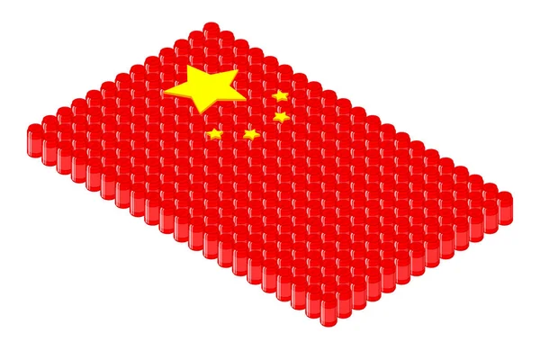 Isometrische Drank Kan Rij Nationale Vlag Van China Vorm Concept — Stockvector