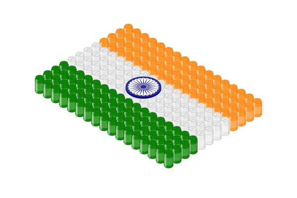 Canette Boisson Isométrique Rangée Illustration Conception Forme Drapeau National Inde — Image vectorielle