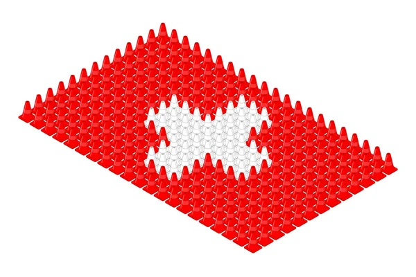 Pachołek Drogowy Sprzęt Izometryczny Wierszu Flaga Narodowa Szwajcaria Kształt Koncepcja — Wektor stockowy
