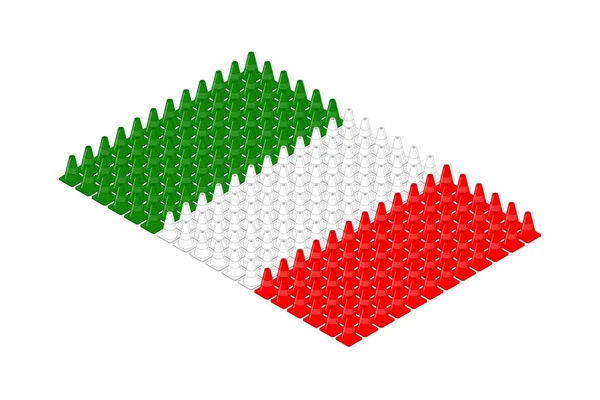 Изометрическое Оборудование Дорожный Конус Ряд Италия Национальный Флаг Форма Концепт — стоковый вектор