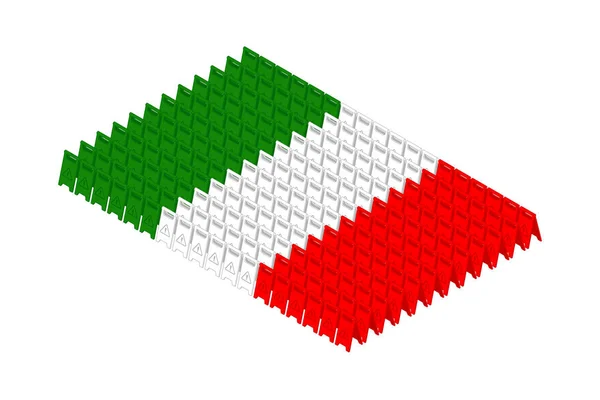 Izometrické Pozor Podlahy Znak Řádku Itálie Státní Vlajka Utvářejí Koncept — Stockový vektor