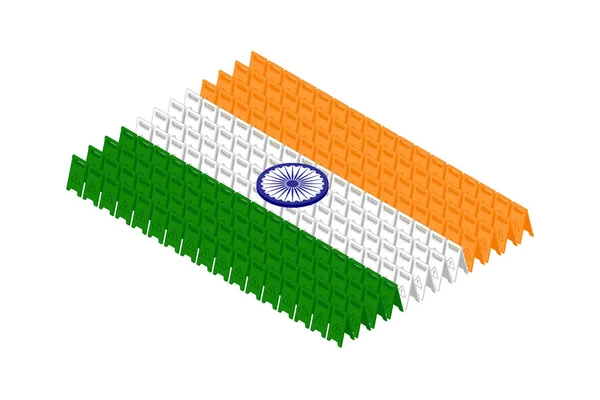 Isometrische Let Vloer Teken Rij Nationale Vlag Van India Vorm — Stockvector