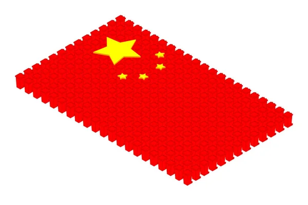 Lixo Isométrico Linha Ilustração Conceito Forma Bandeira Nacional China Isolada — Vetor de Stock