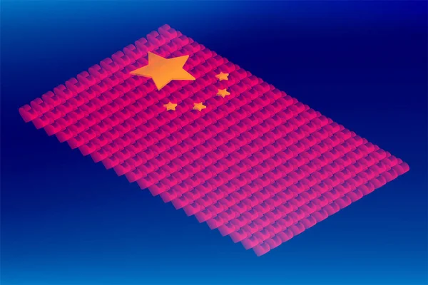 Isometrische Liefde Hart Vak Transparantie China Nationale Vlag Vorm Blockchain — Stockvector