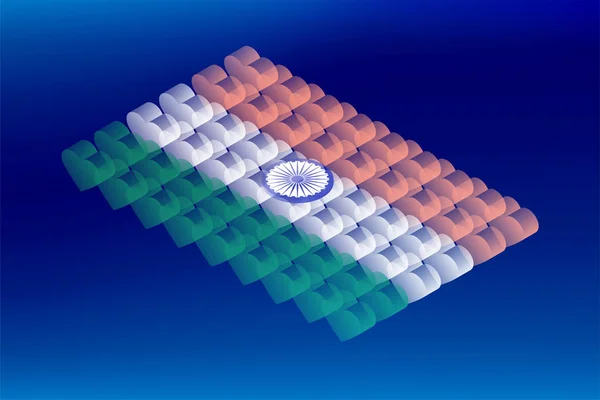 等尺性愛ハート ボックス透明性 インド国旗の形 ブルー グラデーション背景 編集可能なストロークに分離された Blockchain Cryptocurrency コンセプト設計図 — ストックベクタ