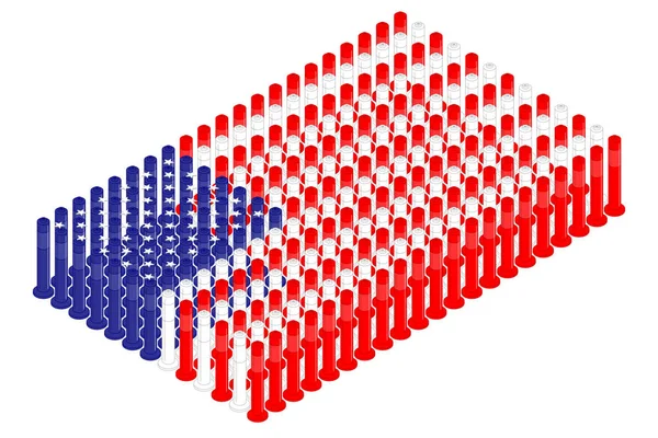 Isometric Pole Traffic Safety Equipment Row United States National Flag — Stock Vector