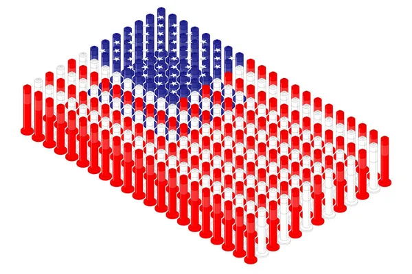 Isometric Pole Traffic Safety Equipment Row United States National Flag — Stock Vector