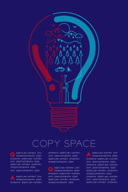 Akkor ampul anahat kontur set çizgi çizgi, doğa güç tasarrufu konsept illüstrasyon kızdırma mavi degrade arka planda izole