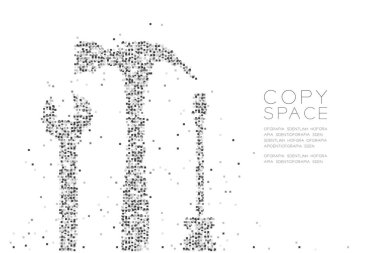 Soyut geometrik kare kutu piksel deseni anahtarı şekli çekiç ve tornavida, illüstrasyon izole kopya alanı, vektör eps 10 ile beyaz arka plan üzerinde renk makinist konsept tasarım siyah