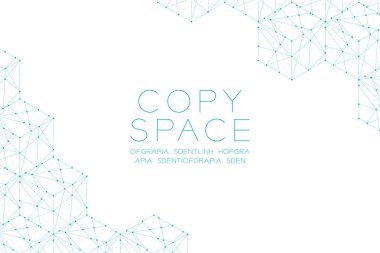 Küp kutusu izometrik desen illüstrasyon mavi yeşil rengi, nokta anahattı kontur tasarım kopya alanı ile beyaz arka plan üzerinde izole